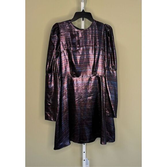 Black Coral NWT Waist Fitted Metallic Stripe Dress in Purple Size IT 44/US 8 - Picture 5 of 10